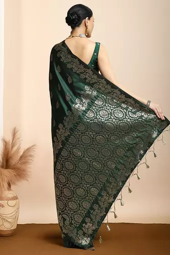 Green woven design kanjeevaram saree with blouse piece