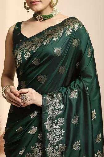 Green woven design kanjeevaram saree with blouse piece
