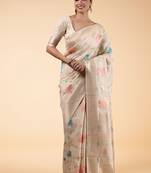 Off white women floral woven design banarasi saree