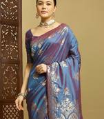 Blue ethnic motifs woven design zar kanjeevaram saree