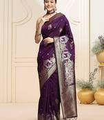 Purple woven design kanjeevaram saree with blouse piece