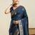 Teal woven design zari kanjivaram saree with unstitched blouse