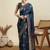 Teal woven design zari kanjivaram saree with unstitched blouse