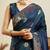Teal woven design zari kanjivaram saree with unstitched blouse