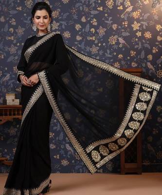 Black embroidered border detail saree with blouse piece 1