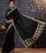 Black embroidered border detail saree with blouse piece