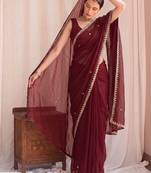 Maroon embroidered tissue designer saree