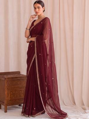 Maroon embroidered tissue designer saree 3