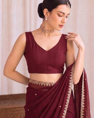 Maroon embroidered tissue designer saree 5
