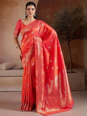 Red woven design banarasi saree with unstitched blouse 1