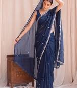 Navy blue embroidered tissue designer saree