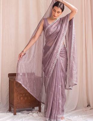 Lavender embroidered tissue designer saree 1