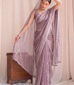 Lavender embroidered tissue designer saree
