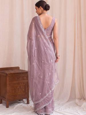 Lavender embroidered tissue designer saree 2
