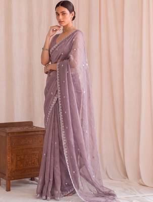 Lavender embroidered tissue designer saree 3