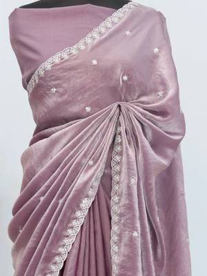 Lavender embroidered tissue designer saree 4