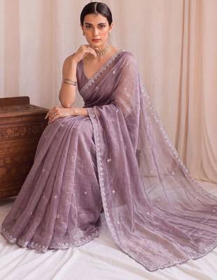 Lavender embroidered tissue designer saree 5