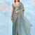 Teal satin ready to wear saree with unstitched blouse