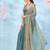 Teal satin ready to wear saree with unstitched blouse