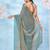 Teal satin ready to wear saree with unstitched blouse