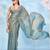 Teal satin ready to wear saree with unstitched blouse