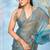 Teal satin ready to wear saree with unstitched blouse