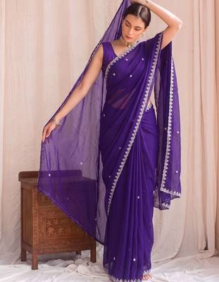 Purple embroidered tissue designer saree 1