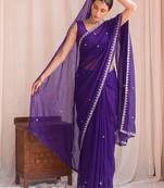 Purple embroidered tissue designer saree