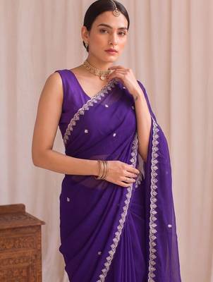 Purple embroidered tissue designer saree 2