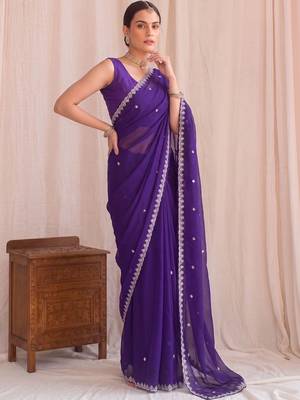 Purple embroidered tissue designer saree 3