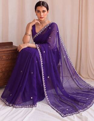 Purple embroidered tissue designer saree 4