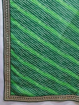 Green bandhani printed saree with unstitched blouse 4