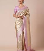 Cream woven design kanjeevaram saree with blouse piece