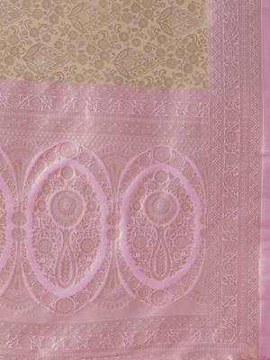 Cream woven design kanjeevaram saree with blouse piece 5