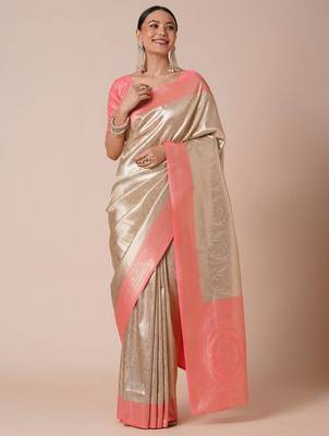 Cream paisley woven design kanjeevaram silk saree 1