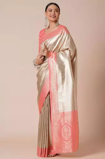 Cream paisley woven design kanjeevaram silk saree