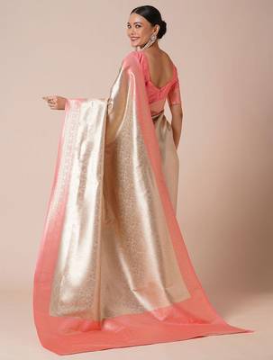Cream paisley woven design kanjeevaram silk saree 3