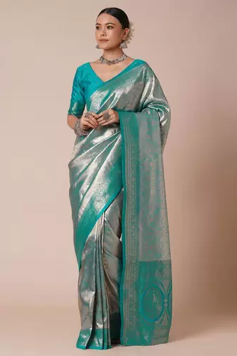 Blue paisley woven kanjeevaram silk design saree