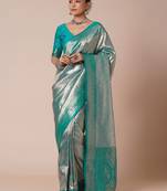 Blue paisley woven kanjeevaram silk design saree
