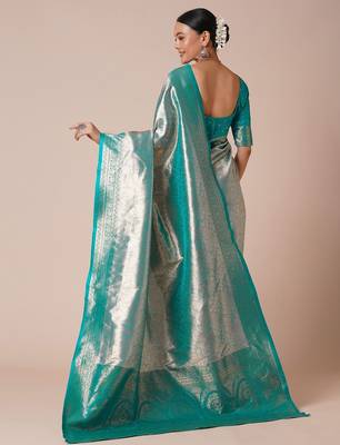 Blue paisley woven kanjeevaram silk design saree 2