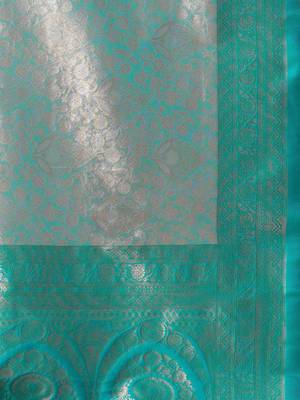 Blue paisley woven kanjeevaram silk design saree 5