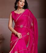 Pink embroidered saree with unstitched blouse