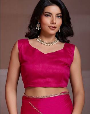 Pink embroidered saree with unstitched blouse 5