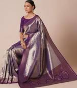 Purple woven design saree with blouse piece