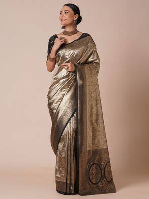 Black woven design banarasi saree with blouse piece 1