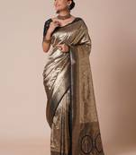 Black woven design banarasi saree with blouse piece