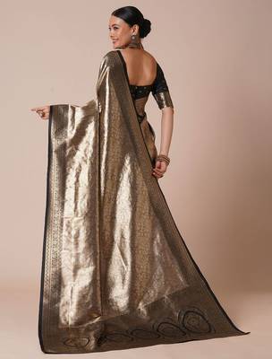 Black woven design banarasi saree with blouse piece 3