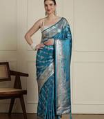 Blue ethnic motif woven design zari indian bridal banarasi saree