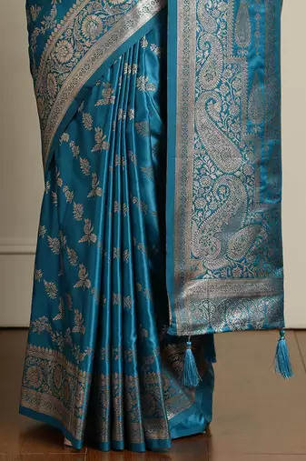 Blue ethnic motif woven design zari indian bridal banarasi saree