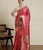 Red woven design zari banarasi saree with blouse